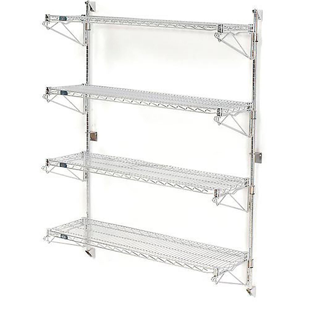 Nexel Poly-Green Wall Mount Wire Shelving, 60" W x 14" D x 63" H 4-Shelf Starter