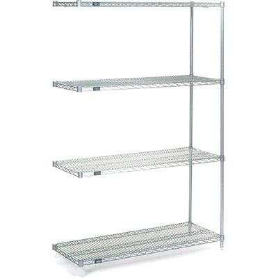 Nexel Stainless Steel, 5 Tier, Wire Shelving Add-On Unit, 72" W x 21" D x 63" H