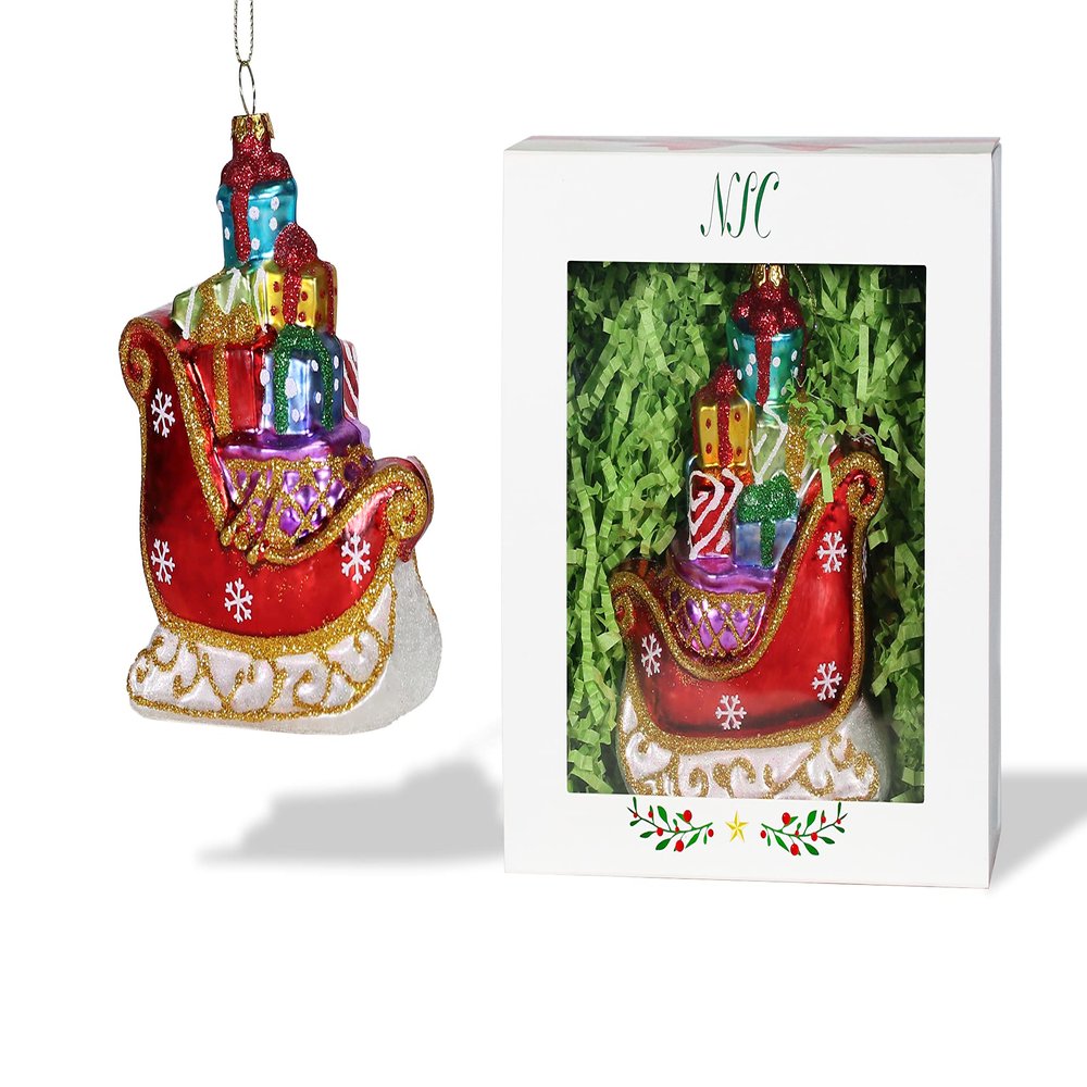 North Star Christmas | Sleigh with Gifts Glass Ornament | Christmas Collection