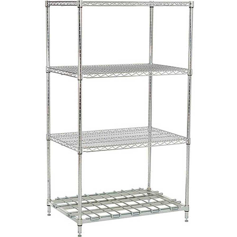 Nexel Nexelon, 4 Tier, Wire Shelving Unit, 1 Heavy Duty Shelf, 36" W x 24" D x 63" H
