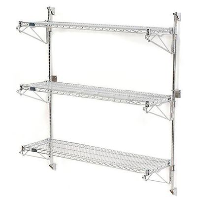 Nexel Poly-Green Wall Mount Wire Shelving, 72" W x 14" D x 54" H 3-Shelf Starter