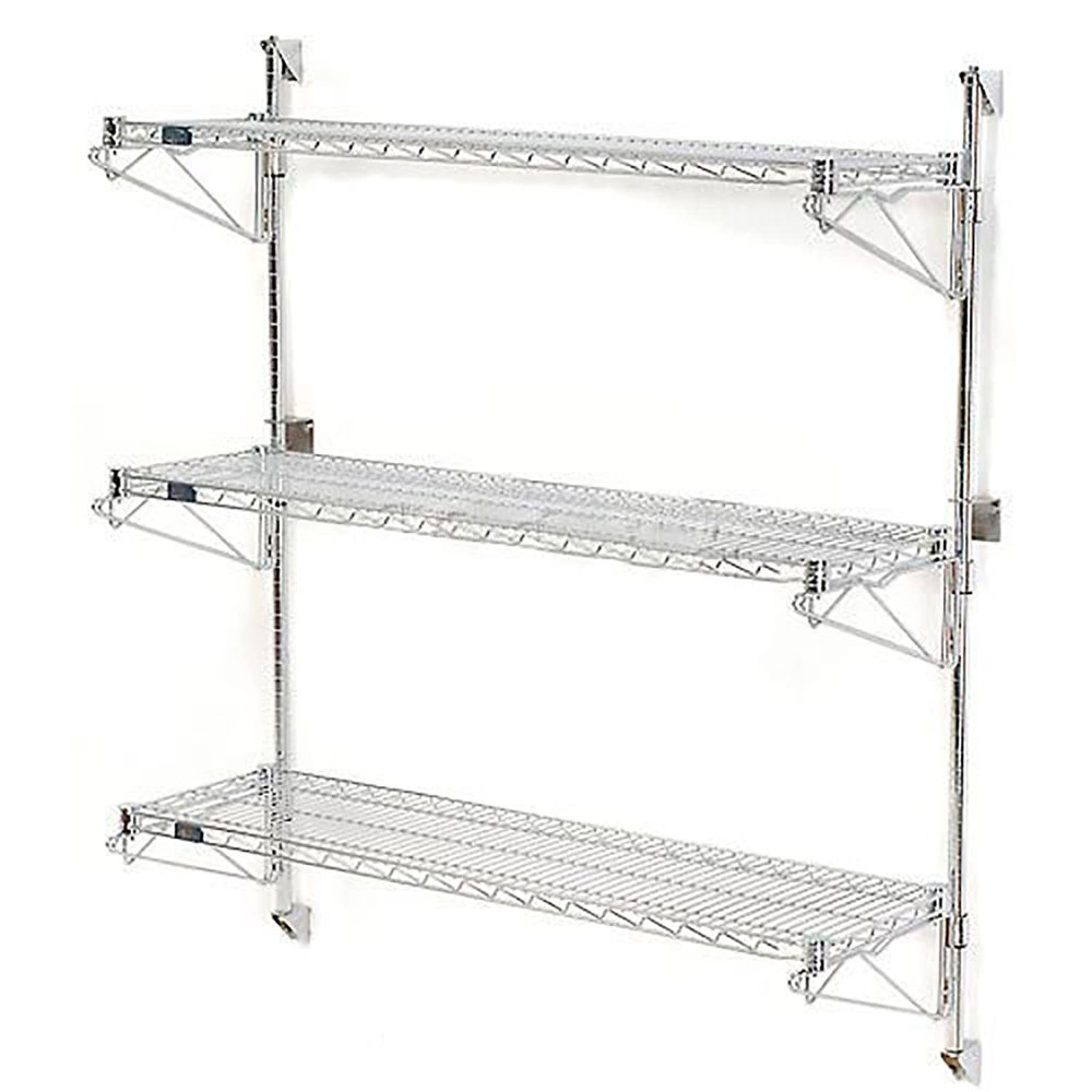 Nexel Poly-Green Wall Mount Wire Shelving, 72" W x 14" D x 54" H 3-Shelf Starter