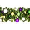 9' Blended Pine Garland Decorated with The Mardi Gras Ornament Collection Pre-Lit with Warm White LEDs view 1