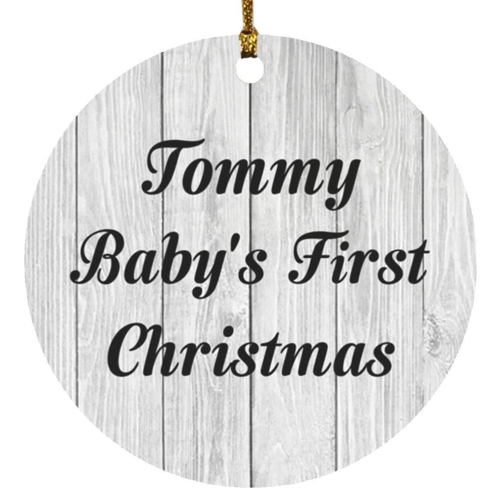 Designsify Christmas Tree Decoration, Tommy Baby's First Christmas, Circle Ornament F, Gifts for Birthday Anniversary Valentines Mom Mothers Fathers Day Party, to Men Women Him Her Friend Mom