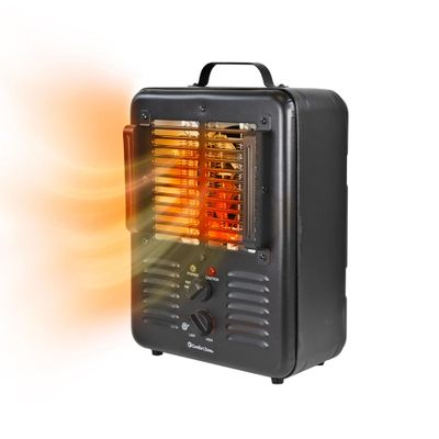Comfort Zone 1500W Milkhouse Style Utility Space Heater Portable Workshop & Garage Electric Heater with Adjustable Thermostat, 2 Heat Settings & Fan All-Metal Housing & Safety Tip-Over Switch