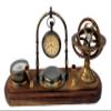 Antique Brass Table Top Clock With Pen Holder Compass Armillary Sphere Globe Clock Desk Top Wooden Base Fathers Day Gift, Mothers Day Gift Home/Office Decor By MSON. view 1