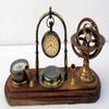 Antique Brass Table Top Clock With Pen Holder Compass Armillary Sphere Globe Clock Desk Top Wooden Base Fathers Day Gift, Mothers Day Gift Home/Office Decor By MSON. view 2