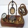 Antique Brass Table Top Clock With Pen Holder Compass Armillary Sphere Globe Clock Desk Top Wooden Base Fathers Day Gift, Mothers Day Gift Home/Office Decor By MSON. view 3