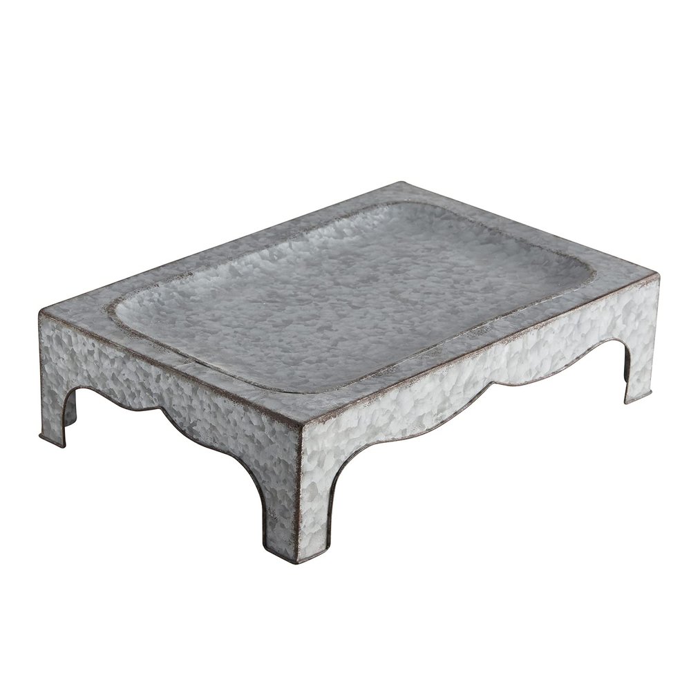47th & Main Raised Rectangle Galvanized Tray, Medium, Gray
