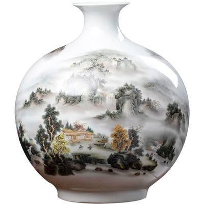 30cm Chinese Jingdezhen Ceramic Landscape Pattern Vase Decor Home Living Room Decoration