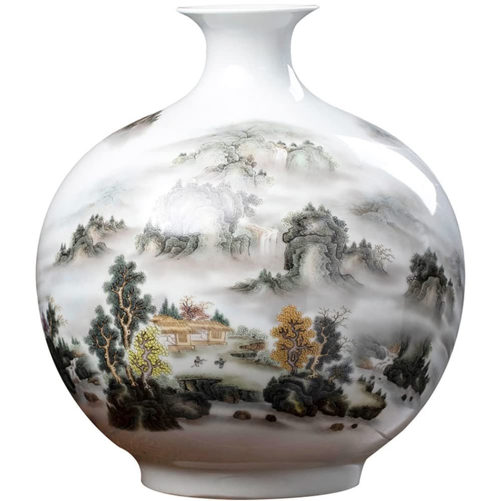 30cm Chinese Jingdezhen Ceramic Landscape Pattern Vase Decor Home Living Room Decoration