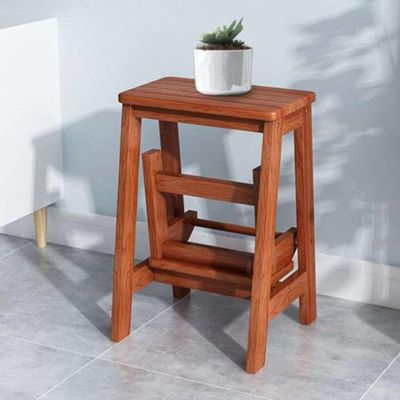 2-Step Stool Folding Step Ladder Portable Wooden Counter Chair Stool Shoe Bench/Flower Rack Safety Non-Slip Home Library Climb LadderBrown