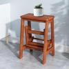 2-Step Stool Folding Step Ladder Portable Wooden Counter Chair Stool Shoe Bench/Flower Rack Safety Non-Slip Home Library Climb LadderBrown view 1