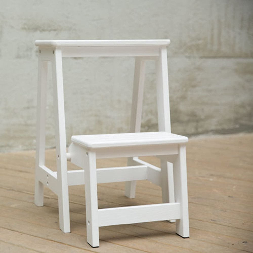 Step Stool 2 Tier Folding Counter ChairPortable Stairs Chair Stool Wood Shoe Bench/Flower Rack Home Decorative Shelf Home Library Climb Ladder,White