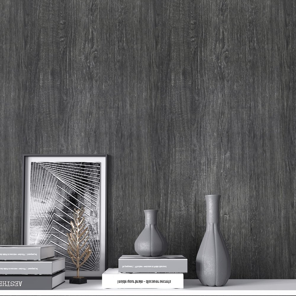 CRE8TIVE Dark Grey Wood Contact Paper 24"x118" Wide Peel and Stick Wood Grain Wallpaper Self Adhesive Waterproof Removable Thick Rustic Wood Vinyl Paper Roll Durable for Bathroom Countertops Cabinets