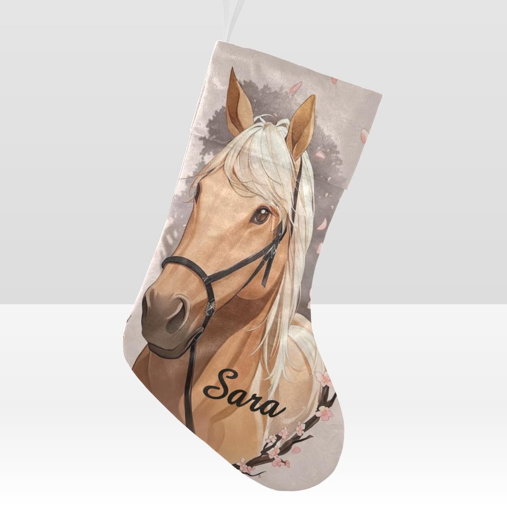 CUXWEOT Personalized Brown Horse Christmas Stocking Customize Name Decor for Xmas Tree Fireplace Hanging Party 17.52 x 7.87 Inch