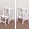 2 Step Stool Wooden Ladder StoolPortable Small Ladder Chairs Home Library Climb Step Kitchen Ladder Folding Flip Stairs Stool Shoe Bench/Flower RackWhite view 1
