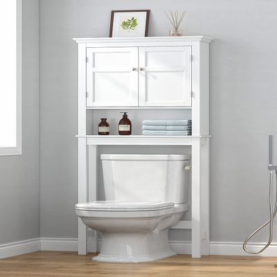 UTEX Over The Toilet Storage Cabinet, Over Toilet Bathroom Organizer with Adjustable Shelves, Above Toilet Storage Cabinet Space Saver, White