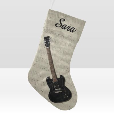 CUXWEOT Personalized Black Guitar Music Christmas Stockings Customize Name Candy Bag for Family Holiday Party Decorations Gift 17.52 x 7.87 Inch