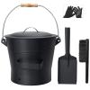 BRIAN & DANY Ash Bucket with Lid, 2.6 Gallon Fireplace Ash Bucket with Shovel and Hand Broom, Metal Bucket for Fireplace, Fire Pit, Wood Burning Stove, Black view 1
