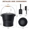 BRIAN & DANY Ash Bucket with Lid, 2.6 Gallon Fireplace Ash Bucket with Shovel and Hand Broom, Metal Bucket for Fireplace, Fire Pit, Wood Burning Stove, Black view 2