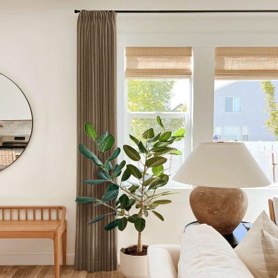 TWOPAGES 50 W x 102 L Tailor Pleat Curtain, Sliding Door Living Room Heavy Faux Linen Textured Window Curtain, Room Darkening Lined Drape 1 Panel, Rust Brown