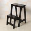 2-Step Stool Folding Step Ladder Wooden Counter Chair Stool Portable Shoe Bench/Flower Rack Safety Non-Slip Home Bookshelf Library Climb LadderBlack view 1