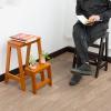 2-Step Stool Folding Step Ladder Wooden Counter Chair Stool Portable Shoe Bench/Flower Rack Safety Non-Slip Home Bookshelf Library Climb LadderBlack view 4