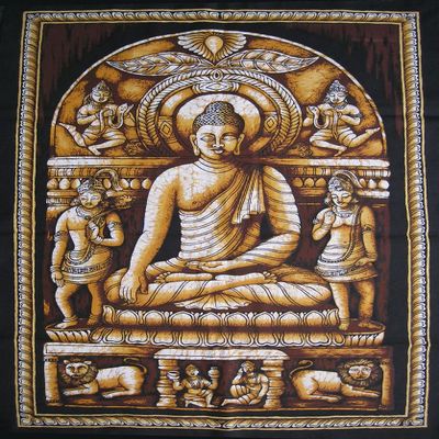 Rainbow Handicraft Lord Gautam Buddha meditation batik tapestry wall hanging buddhism tibet yoga decor 21" x 31" (Brown)