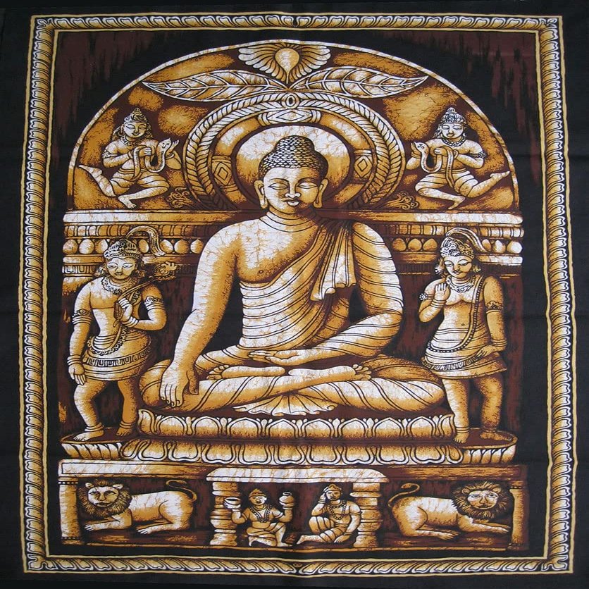 Rainbow Handicraft Lord Gautam Buddha meditation batik tapestry wall hanging buddhism tibet yoga decor 21" x 31" (Brown)