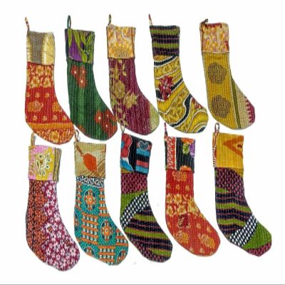 V Vedant Designs Indian Handmade Assorted Vintage Kantha Cotton Christmas Charity Stocking Fabulous Stocking,Quilted Christmas Stocking,Cotton Stocking,Christmas Stocking,Indian Kantha (30 Pcs Lot)