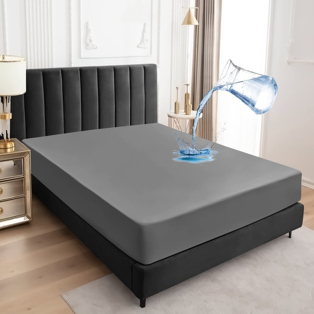Sufdari Waterproof Mattress Protector, Mattress Cover Twin Size for Bed,18" Deep Pocket Fitted Sheet Style Mattress Protector with Elastic Rubber Band-Gray,Twin