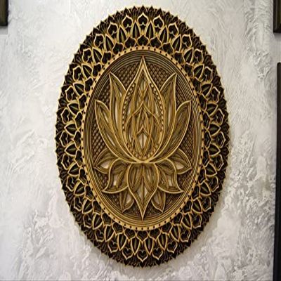 BHDecor Home Wall Decor Multilayered Laser Cut Carved Elegant Wooden Mandala Hanging MDF Panels for Decoration - Rustic Contemporary Artwork 14.1 x 14.1 inch (36 x 36cm), Natural Wood