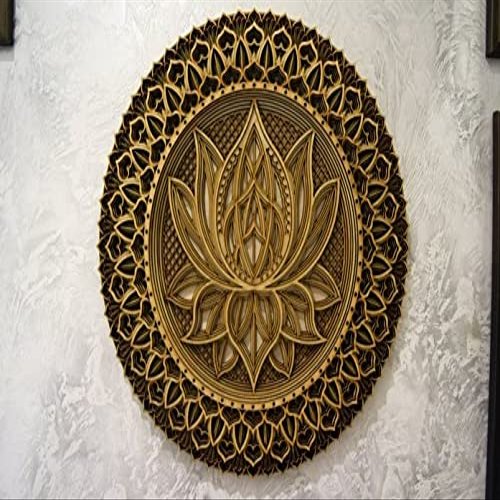 BHDecor Home Wall Decor Multilayered Laser Cut Carved Elegant Wooden Mandala Hanging MDF Panels for Decoration - Rustic Contemporary Artwork 14.1 x 14.1 inch (36 x 36cm), Natural Wood