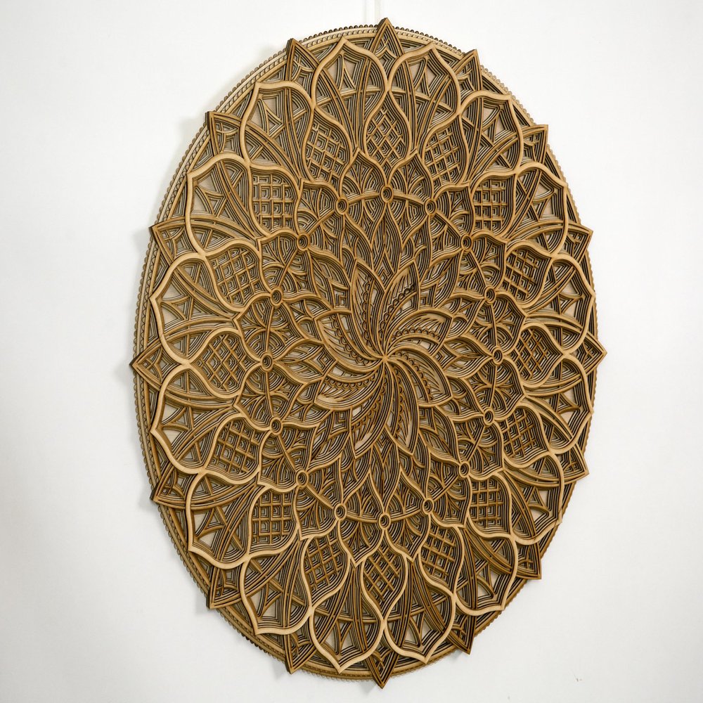 BHDecor Home Wall Decor Multilayered Laser Cut Carved Elegant Wooden Mandala Hanging MDF Panels for Decoration - Rustic Contemporary Artwork 14.1 x 14.1 inch (36cm)