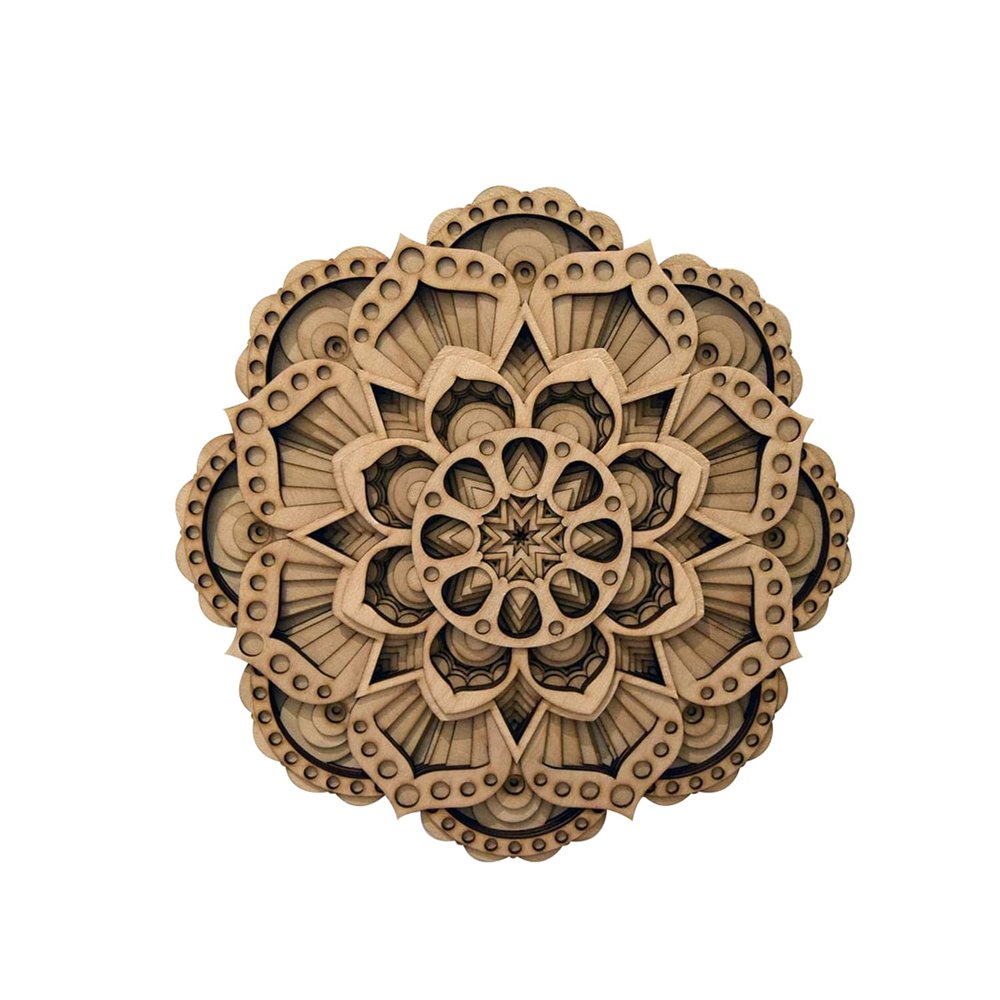 BHDecor Home Wall Decor Multilayered Laser Cut Carved Elegant Wooden Mandala Hanging MDF Panels for Decoration - Rustic Contemporary Artwork 14.1 x 14.1 inch (36cm)