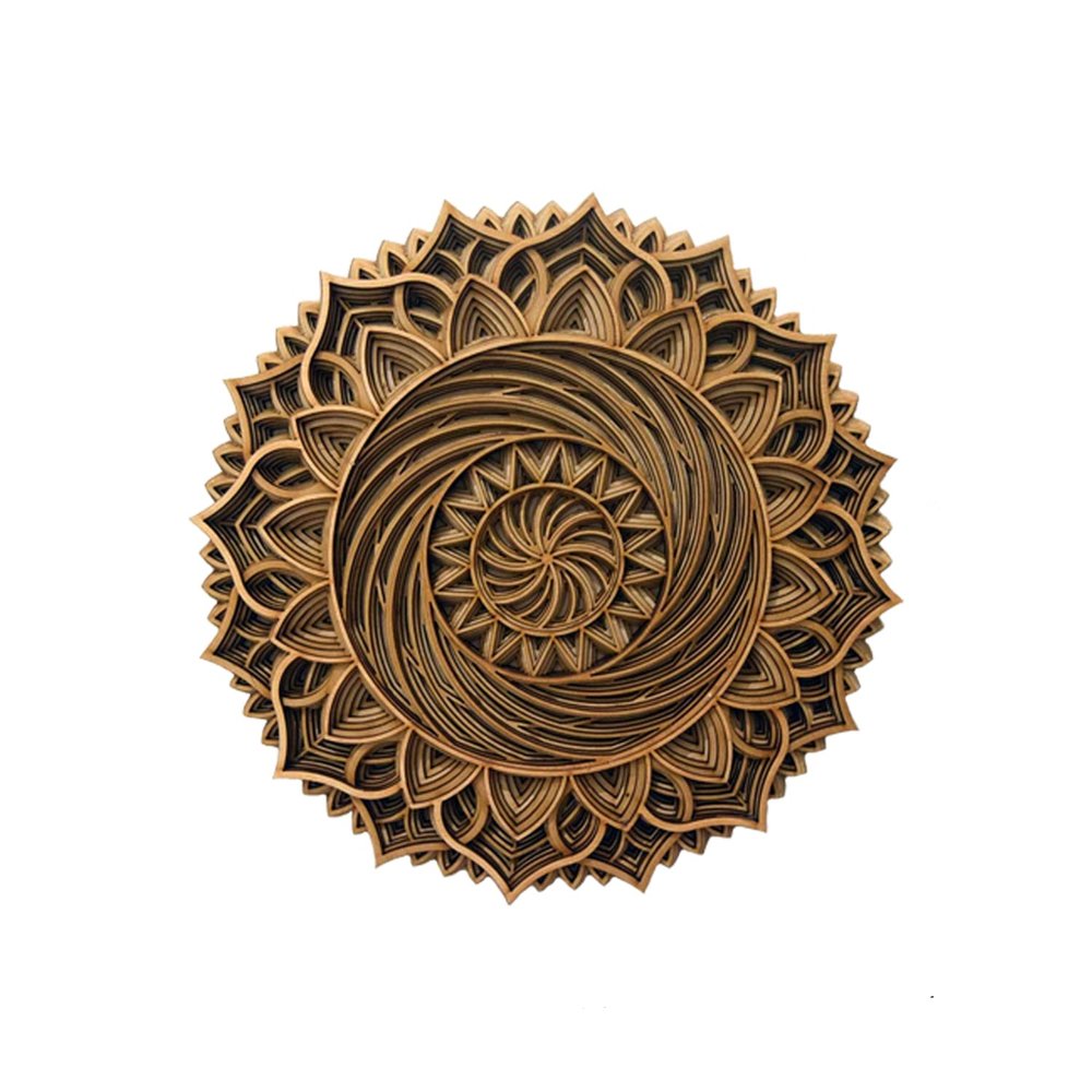 BHDecor Home Wall Decor  Multilayered Laser Cut Carved Elegant Wooden Mandala Hanging MDF Panels for Decoration - Rustic Contemporary Artwork 14.1 x 14.1 inch (36cm)