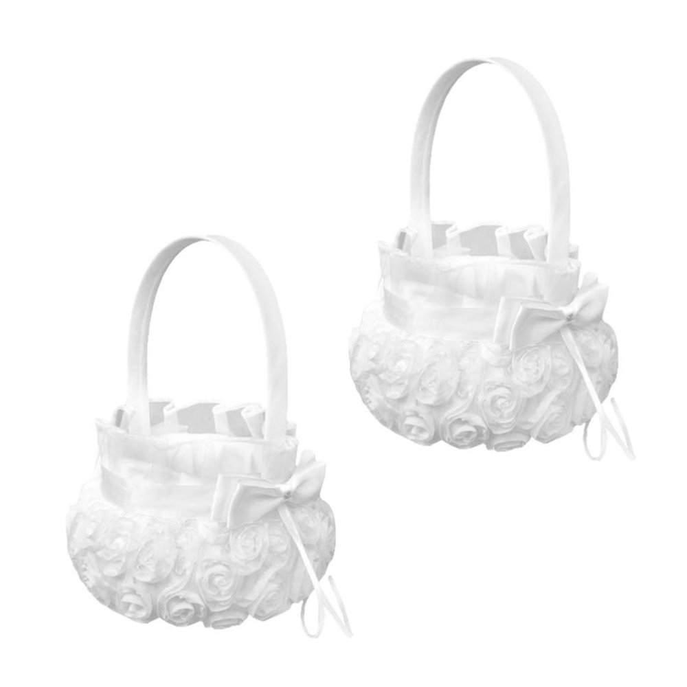 Veemoon 2Pcs Wedding Basket Decorative Rose Embroidery Delicate Flower Girl Baskets Petal Candy Basket for Wedding Ceremony Party