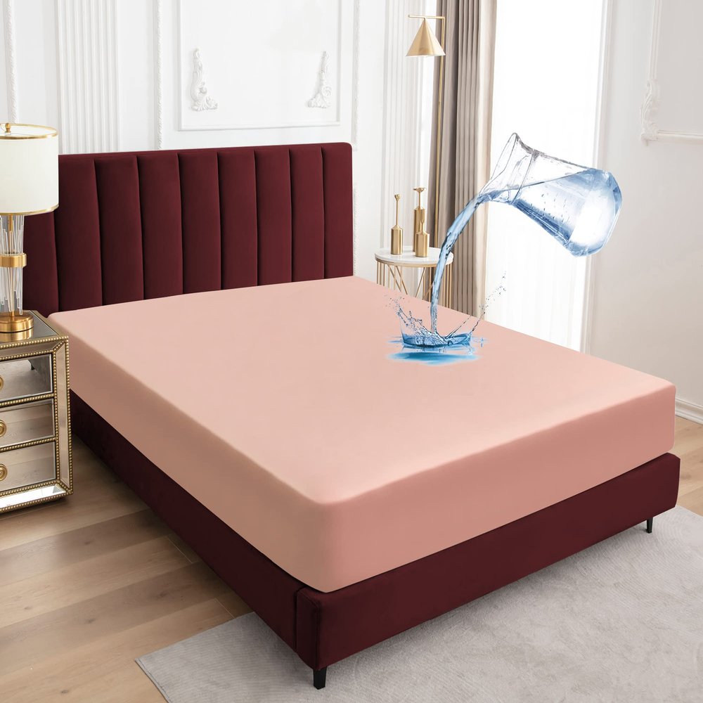 Sufdari Sundari Mattress Protector,Waterproof Mattress Cover Queen,18'' Deep Pocket Mattress Protector,Fitted Sheet Style with Elastic Rubber Band,Washable and Easy Care-Light Pink,Queen