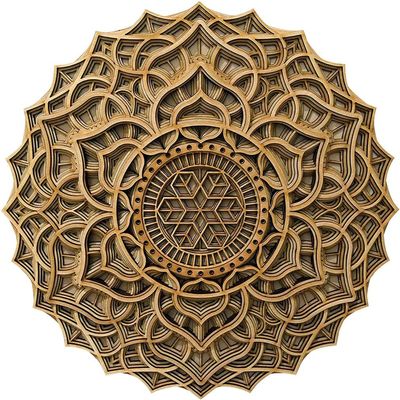 BHDecor Home Wall Decor Multilayered Laser Cut Carved Elegant Wooden Mandala Hanging MDF Panels for Decoration - Rustic Contemporary Artwork 22.8 x 22.8 inch (58cm)