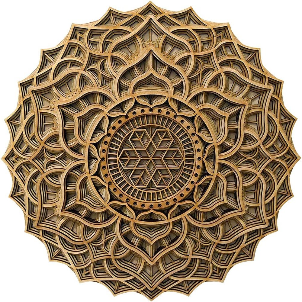BHDecor Home Wall Decor Multilayered Laser Cut Carved Elegant Wooden Mandala Hanging MDF Panels for Decoration - Rustic Contemporary Artwork 22.8 x 22.8 inch (58cm)