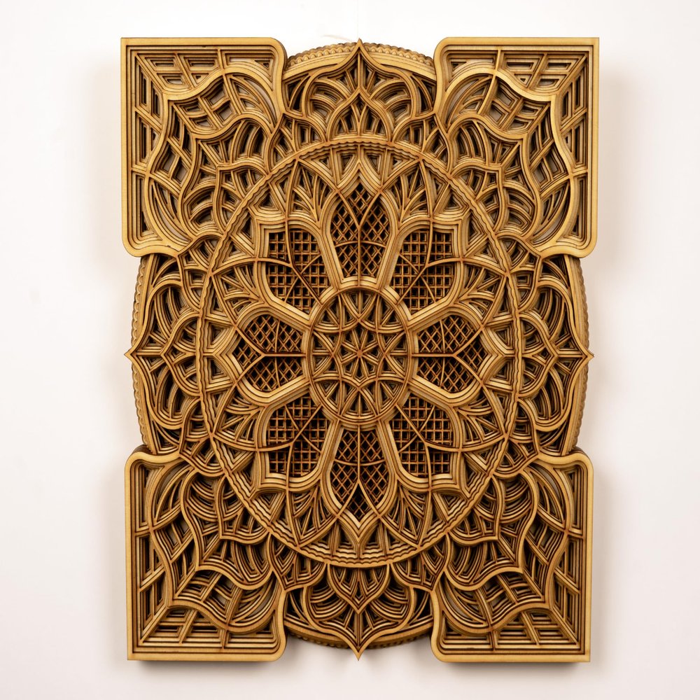 BHDecor Home Wall Decor Multilayered Laser Cut Carved Elegant Wooden Mandala Hanging MDF Panels for Decoration - Rustic Contemporary Artwork 22.8 x 22.8 inch (58cm)