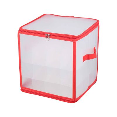 JUUO 64 Compartments Ornament Storage Storage Box - Keeps 64 Holiday Ornaments, Xmas Decorations Accessories, 3In cube Compartments - Sturdy Flexible Plastic, Red