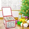 JUUO 64 Compartments Ornament Storage Storage Box - Keeps 64 Holiday Ornaments, Xmas Decorations Accessories, 3In cube Compartments - Sturdy Flexible Plastic, Red view 2