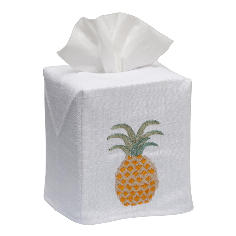 Jacaranda Living Square Tissue Box Cover, Linen/Cotton Fabric Tissue Holder, Decorative Cloth Tissue Cube Cover, Botanical Designs, Pineapple