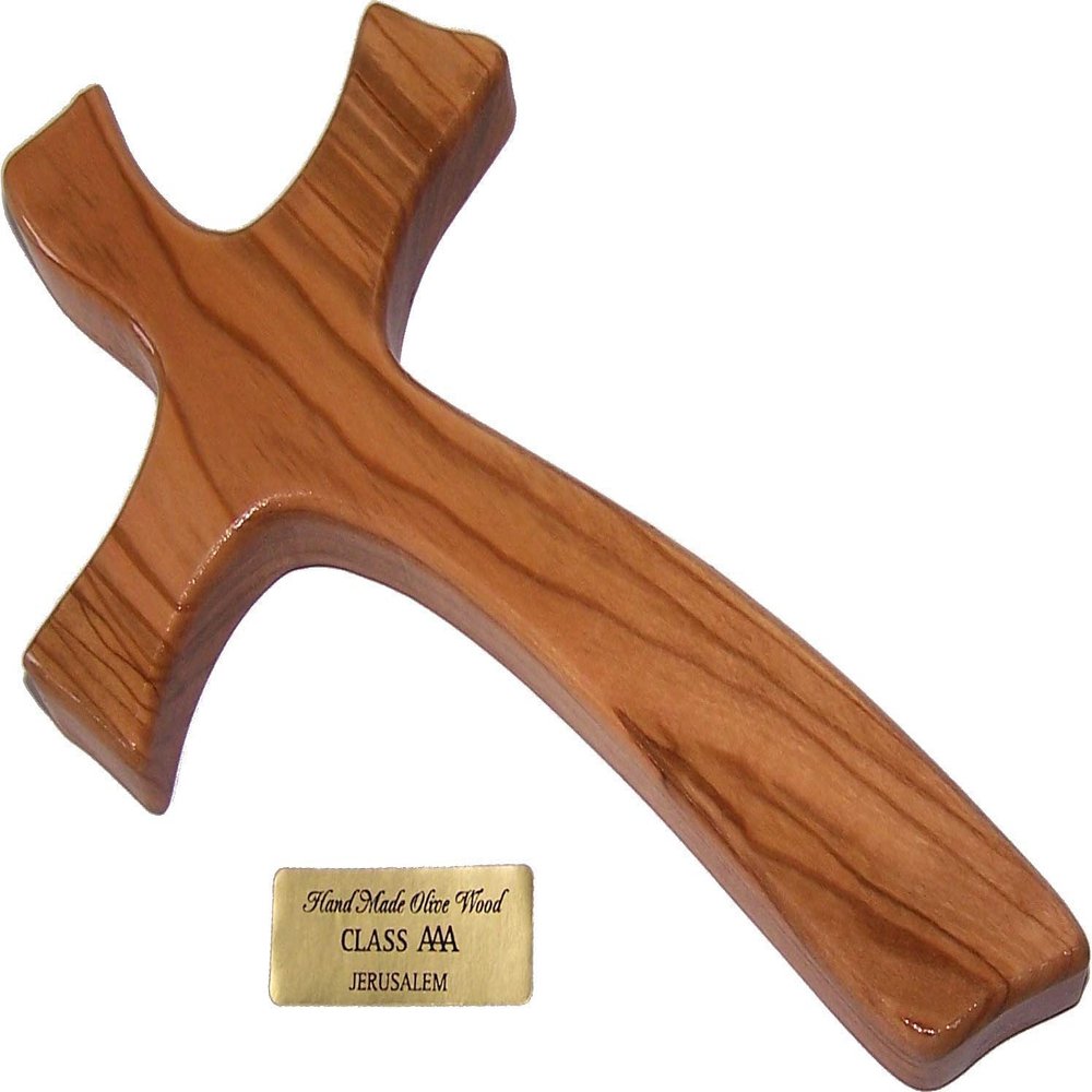 Holy Land Market Holy Land Olive Wood Cross - Contemporary Design from the Holy Land, 3.5 Inches, Wall Mount or Hand Held
