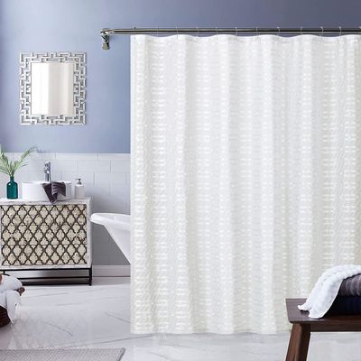 Linen Look 3D Textured Shower Curtain - Cotton Puffs Design in White 70" x 72" - Water Resistant Polyester Blend, Washable Shower Curtain - Perfect Cloth Shower Curtain for Stylish Bathrooms