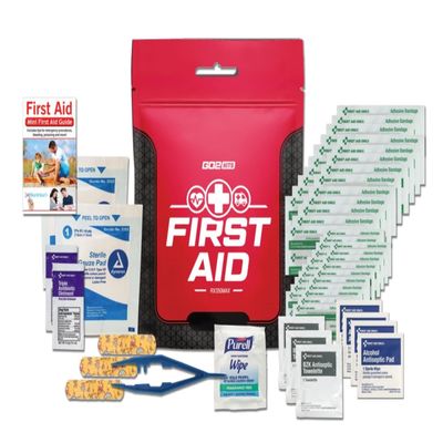 Go2Kits 54-Piece First Aid Kit, Basic Plus Emergency First Aid Kit for Home, Work & Travel, Red, 100-Pack (RX350MAX)