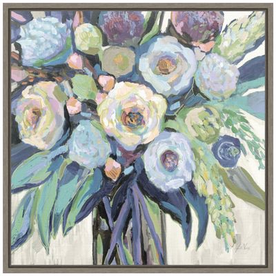 Amanti Art Framed Canvas Wall Art 16x16 Nighttime Neutral (Flowers in Vase) by Jeanette Vertentes, Framed Wall Art Canvas, Abstract Artwork, Rustic Farmhouse Decor, Small Painting for Living Room