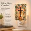 J Devlin Stained Glass Cross Night Light, Plug-in Decorative Glass Lamp, Soft Glow Wall Light, Religious Home Dcor view 3